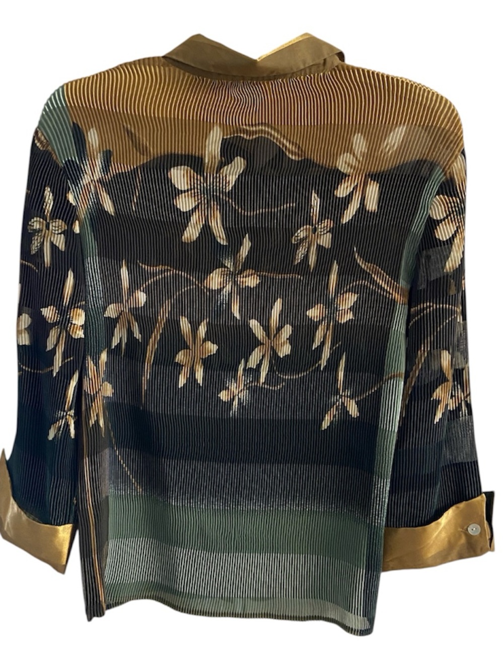 Alberto Makali Sheer Plisse Floral Blouse Medium - Picture 2 of 7